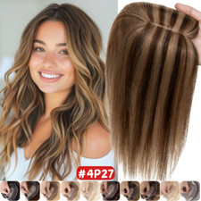 Clip In 100 Human Hair Topper Hairpiece Toupee Silk Base FOR Women's Thin Hair