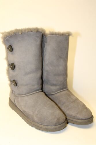 UGG Bailey Button Triplet Womens Size 6 36 Grey Suede Shearling Tall Boots 1962 - Picture 2 of 24