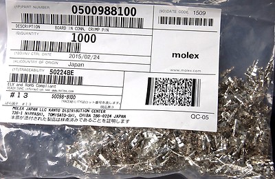 Lot of 1000 Molex 4.0 Board in Crimp Pin Termination # 50098-8100. $210.00.
