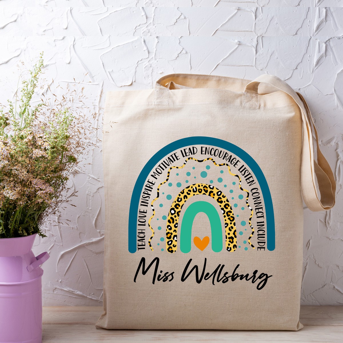 Personalised Teacher Tote Bag Teacher Stuff Tote Bag Rainbow Teacher Gift