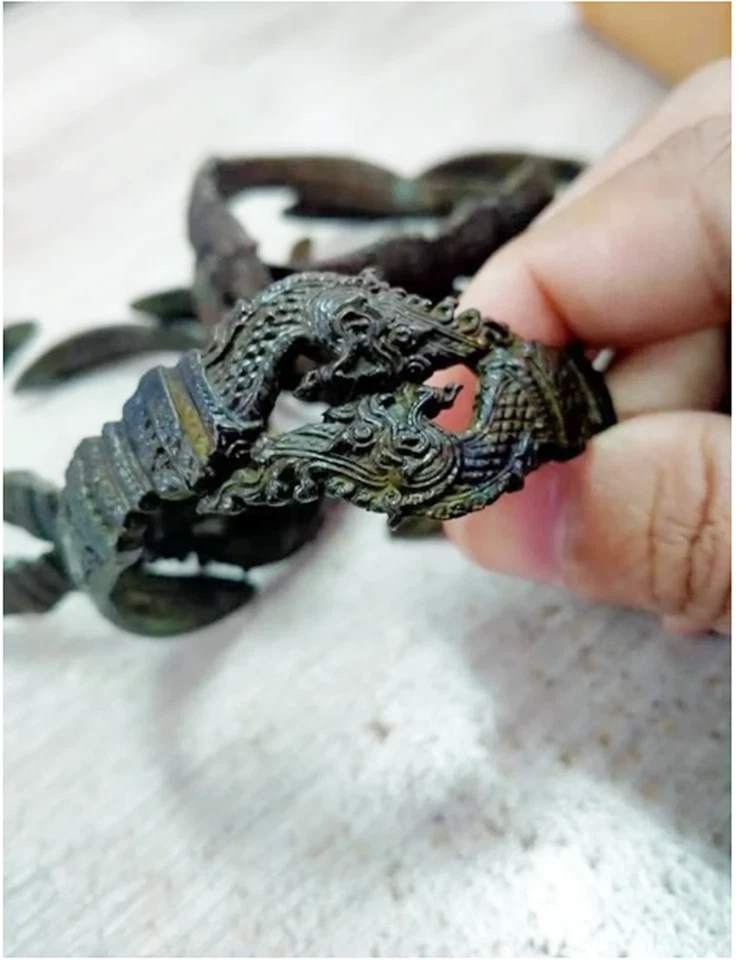 Двойной Браслет Нага Латунь Ват Кхам Чанод Тайский Амулет Будды Счастливая Защита - Изображение 2 из 4