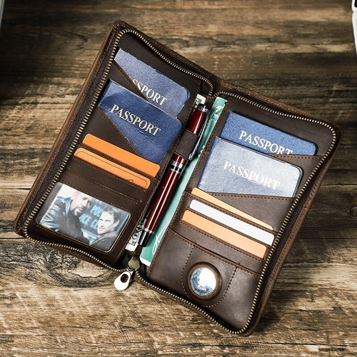 Men's RFID Leather Clutch Bag Wallet Phone AirTag Pen Photo Card Passport Holder - Picture 1 of 10