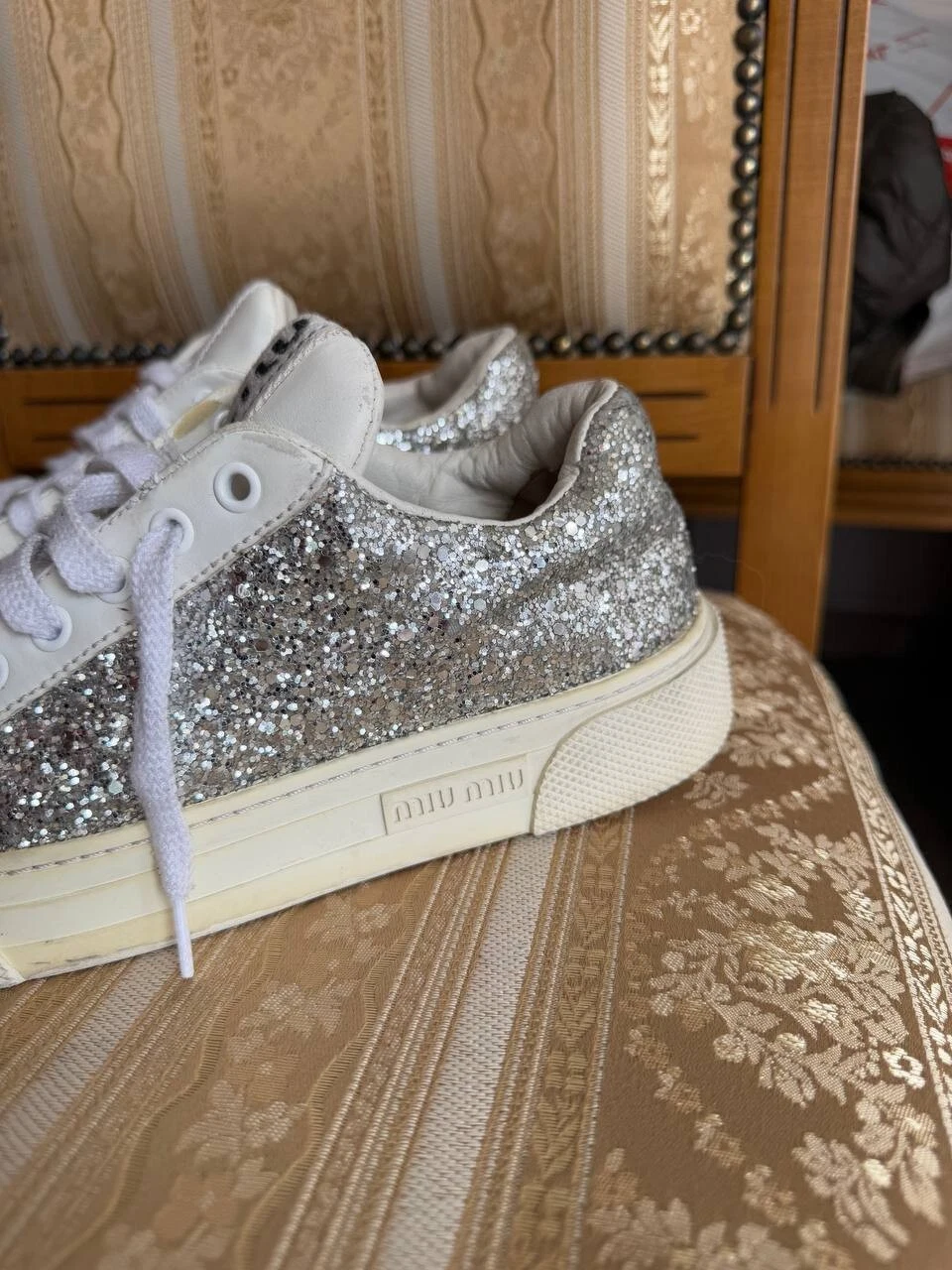 MIU MIU 5E089D SCARPE DA GINNASTICA SNEAKERS BASSE IN PELLE BIANCO ARGENTO DONNA EU 36 5 37