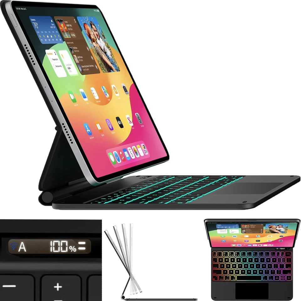 iPad 12.9" 4th Gen Magnetic Bluetooth Keyboard 7 Color Backlit Keys  & Trackpad - Image 2 of 4