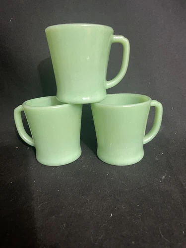 Vintage Set of 3 Fire King Jadeite D Handle Coffee Mugs