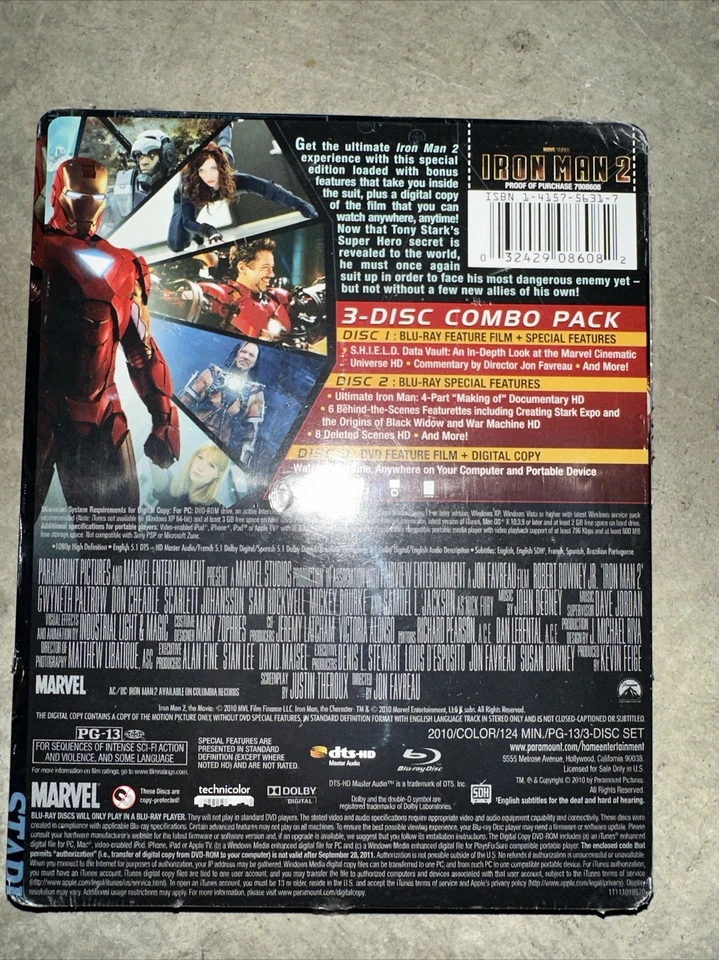 Iron Man 2 (Blu-ray DVD) Rare Steelbook Metalpak Numbered Lenticular NEW Foto 2 de 2
