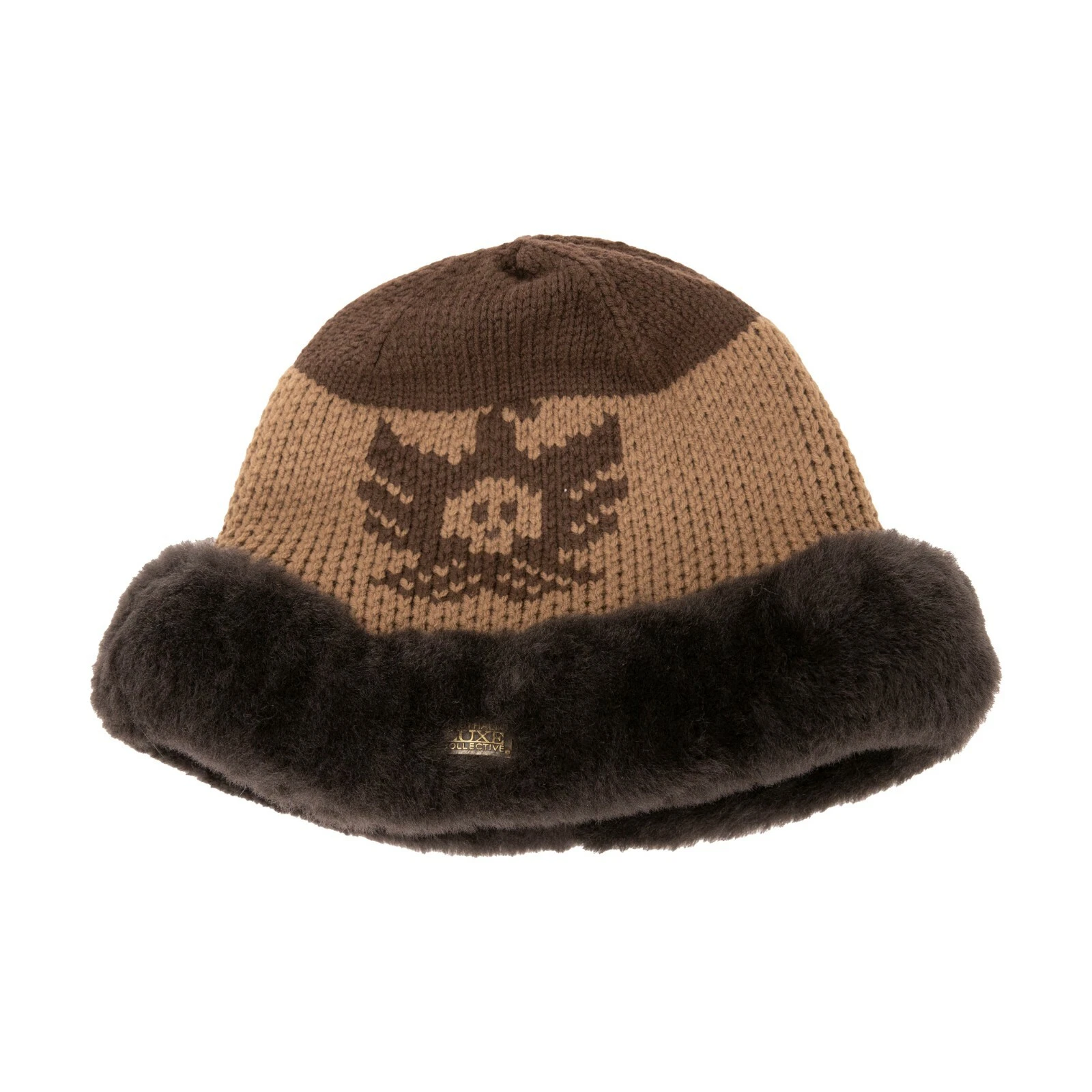 Australia Luxe Sheepskin Trim Knit Hat Brown One Size 1130