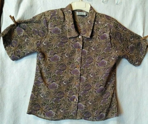 Notations Women's Sz 6 2 Pc Skirt Suit Poly Chiffon Purple Olive Ecru Floral New - Picture 2 of 6