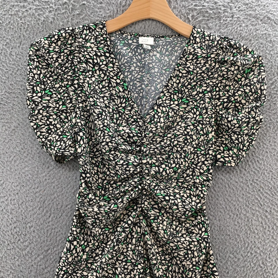 Vestido midi A New Day para mujer XS beige floral cuello en V mangas abullonadas informal Foto 2 de 4