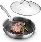 10" Hybrid Stainless Steel Frying Pan with Lid, Non-Stick,Stay Cool Metal Handle
