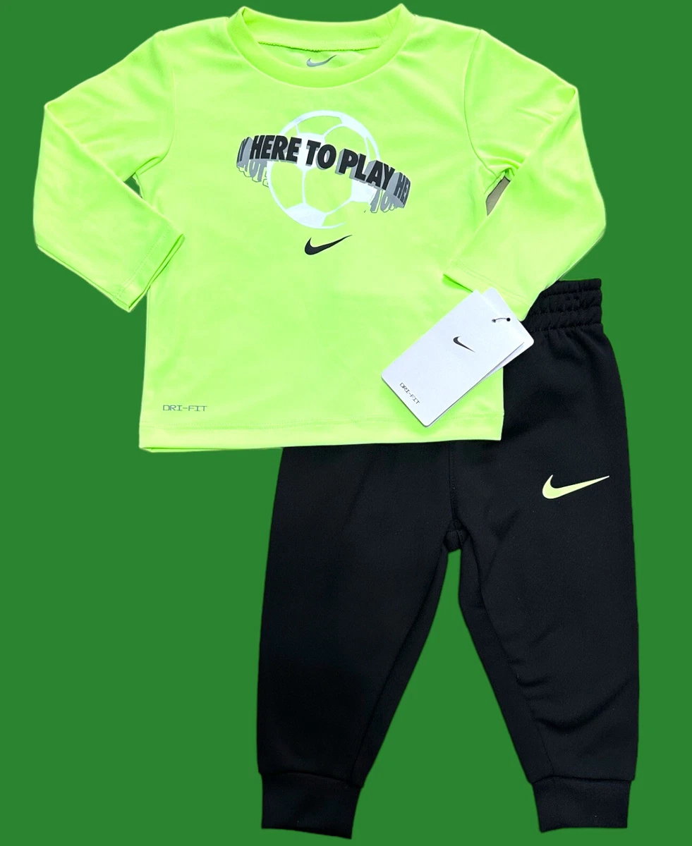 NIKE 12 M Months NEW L Sleeve Dri Fit Shirt Black Therma Jogger Baby 2PC Set