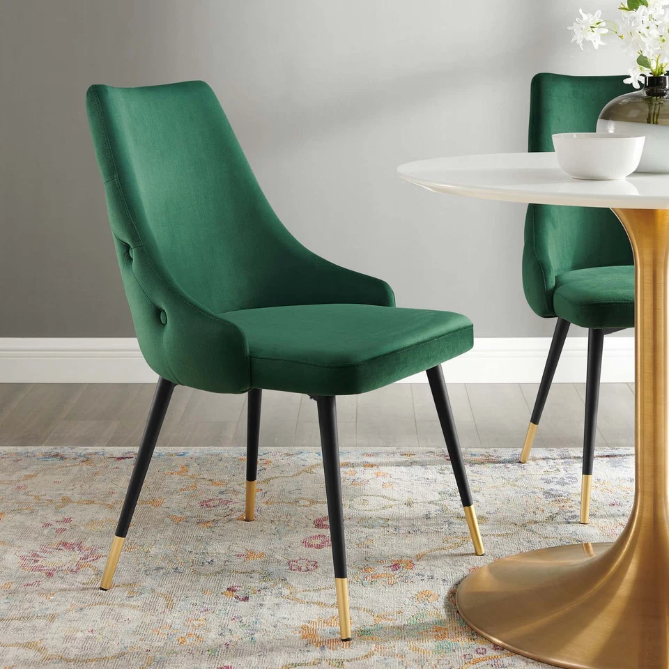 Adorn Velvet Dining Side Chair Tufted Performance Green - Image 2 of 4