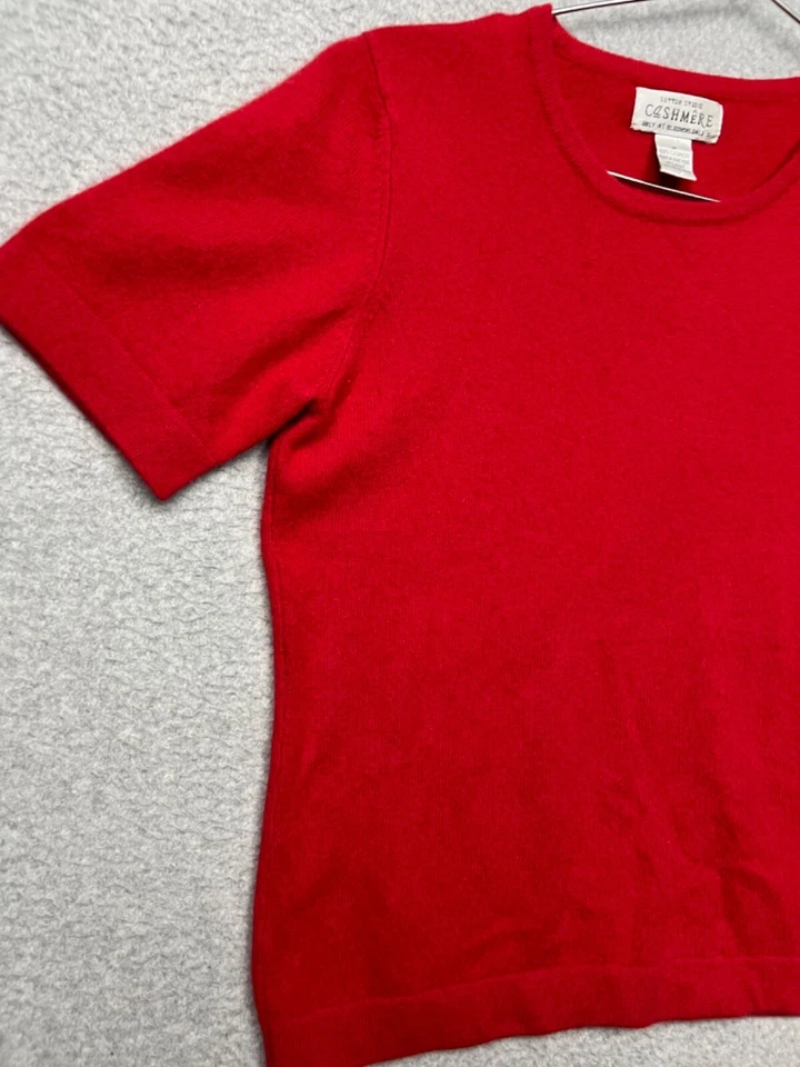 Vintage Sutton Studio Cashmere Knit Pullover Sweater Womens M Short Sleeve Red - Image 4 of 4