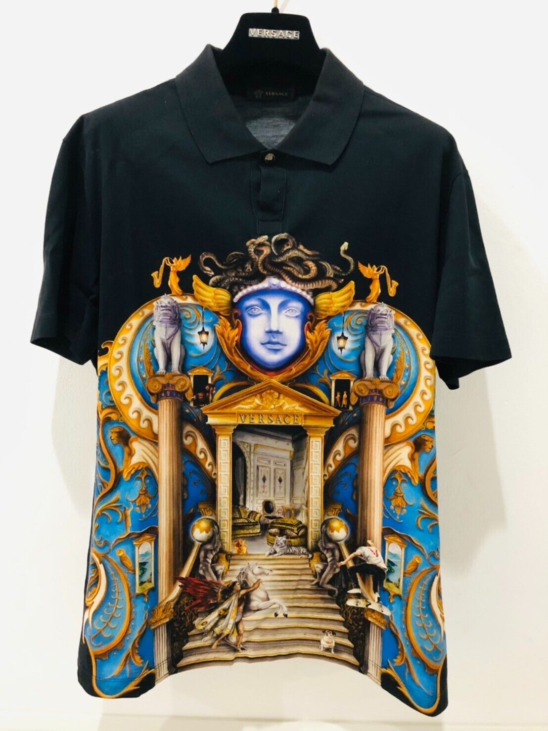 Rare Versace Men Triptych Print Polo Shirt S Size Black/Multi Baroque  Medusa Art | Ebay