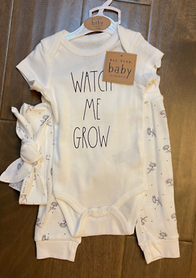 Rae Dunn Baby By Magenta 6-9 M Watch Me Grow Sunflower Bodysuit Set