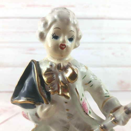 Vintage Hand Painted Porcelain Colonial Boy With Flute 9" Made In Japan - Picture 2 of 7
