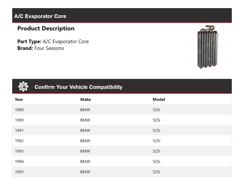 Núcleo evaporador aire acondicionado BMW 525i 1989-1995 4 estaciones 1990 1991 1992 1993 1994 Foto 2 de 4