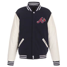 MLB Atlanta Braves Reversible Fleece Jacket PVC Sleeves 2 Front  Logos JH Design