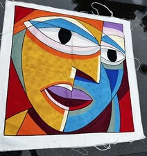 Vintage Picasso Styled Cubism Embroidered Wall Hanging Tapestry Bought In Turkey