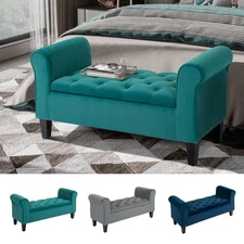 HOMCOM Button-Tufted Storage Bench Fabric Upholstered Ottoman