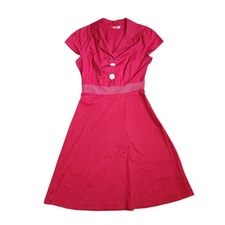 Ruby Rox Dress Size 7 Solid Red Retro Collared Pinup Buttons Vintage Rockabilly
