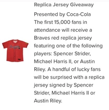 Spencer Strider Red Braves Jersey SGA 9/10/2025 In-Hand NIB (FREE Shipping)