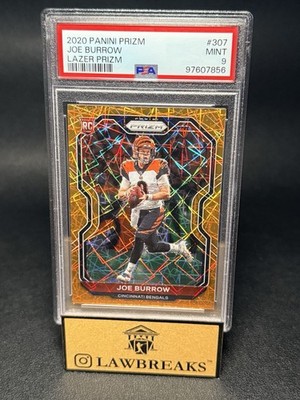 2020 PANINI PRIZM ORANGE LAZER - ROOKIE RC #307 - JOE BURROW - PSA