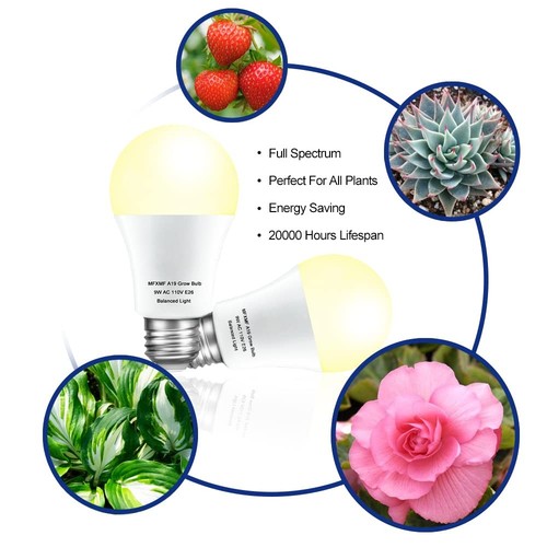 2 Pack LED Grow Light Bulbs A19 Full Spectrum Plant Light 9W E26 - Picture 4 of 7