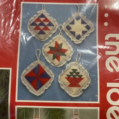 Vintage Mary Maxim Needlepoint Ornament Kit Quilt Blocks Makes 10 New 67140