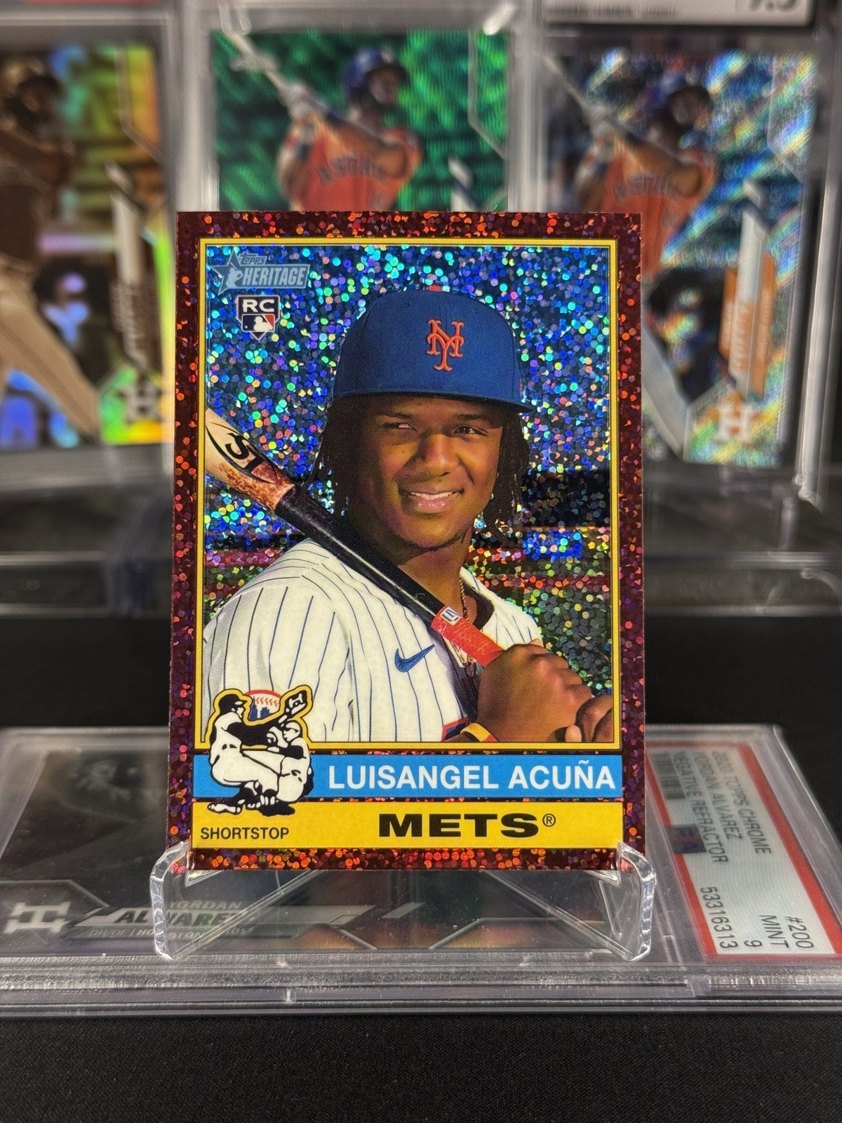 2025 Topps Heritage #274 Luisangel Acuna Chrome Burgundy Sparkle Hanger Only SP