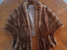 Vintage Brown Mink Fur Stole Wrap Silk Lining Excellent Condition