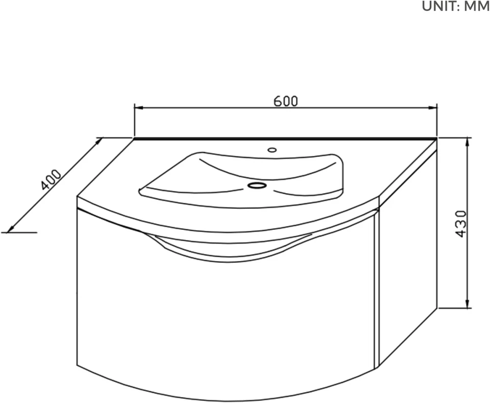 Mobile Da Bagno Curvo Da 60 Cm Con Lavabo in Resina – Mobile Compatto Con Casset - Immagine 2 di 4