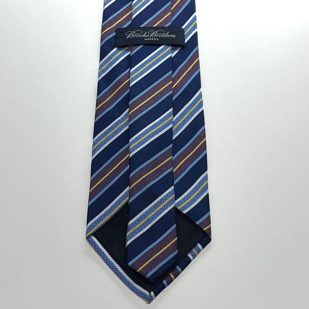 Brooks Brothers Silk Tie Necktie Navy Blue Regimental Stripe Blade width 9.8cm thumbnail 4