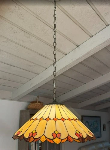 Vintage Heart Tiffany Stained Glass Hanging Lamp