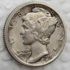 1916 P Mercury Dime  AU/Uncirculated - Nice Luster - Full Split Bands