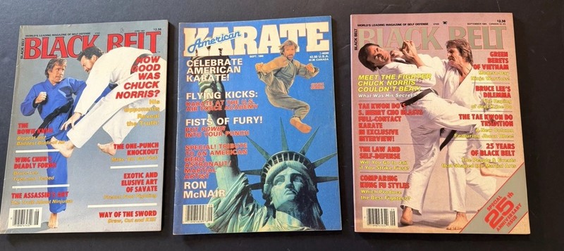 Chuck Norris 2 black belt magazines and 1  American Karate.