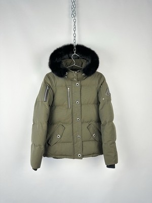 Moose Knuckles Original 3Q Womens Khaki Olive Puffer Down Jacket Real Fur Size M