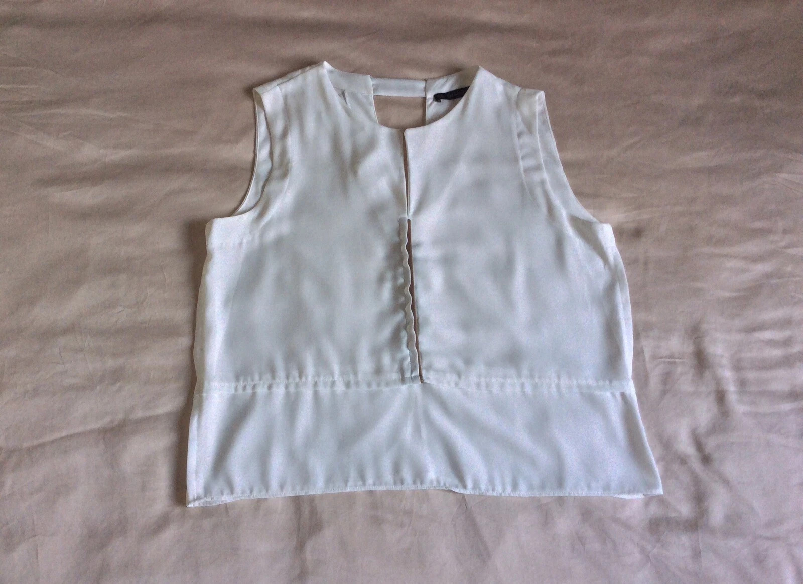 ZARA Basic White Smart Top With Stylish Taupe Lea… - image 1