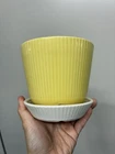 Vintage Shawnee Pottery USA #495 Yellow Ribbed Planter with White Saucer