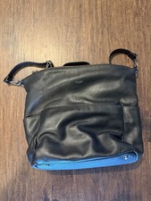 Mina Baie Stevie Midi Black Leather Baby Diaper Bag Tote/Backpack w/straps