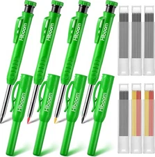 Hiboom 4 Pack Carpenter Pencils with 36 Refills (Red, Black, Yellow), Green 