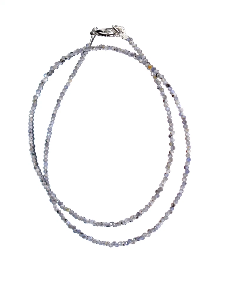 Natural Blue Iolite Gemstone Necklaces 925 Sterling Silver 2 mm Beads 12" String - Image 2 of 4