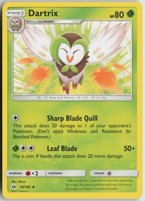 Dartrix Uncommon Normal SM Base Set 10/149 LP