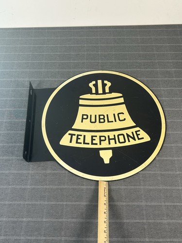 Vintage Bell Systems Public Telephone Double Sided Flange Sign Painted Metal