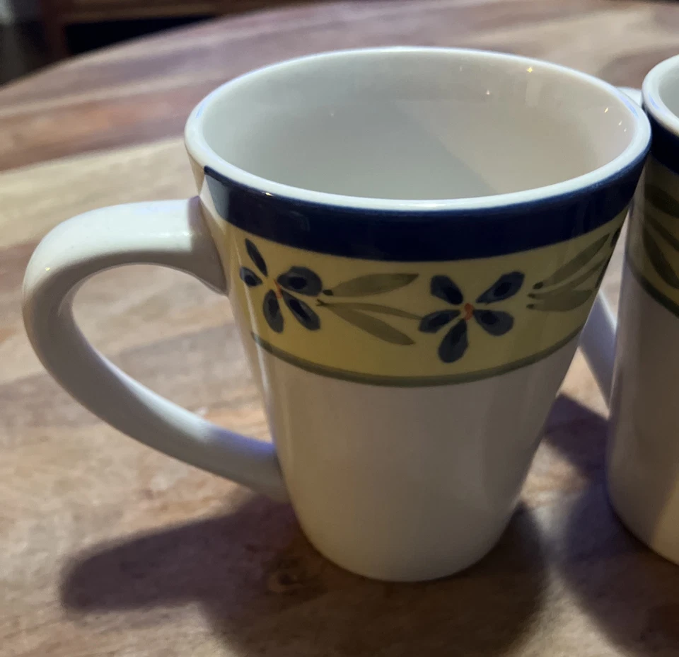 Set of 3 Ceramic Coffee Cups, Sarah Pattern White with Blue and Green Flowers - Image 2 of 4