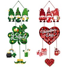 2 Pcs Valentine s Day St Patricks Day Decorations Valentines Door Sign Gnome
