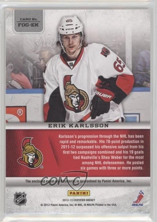 2012-13 Certified Fabric of the Game Mirror Red Team Die-Cut /150 Erik Karlsson - Image 2 of 2