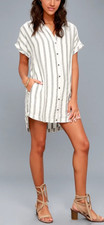 NWT LULUS Skipper white and grey striped shirt dress pockets lined womans S