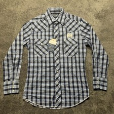 Wrangler Shirt Mens Small Blue Plaid Pearl Snap Western Rodeo Cowboy New