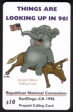 $10. Republican National Convention 1996 (Elephant Sitting On Donkey) Phone Card